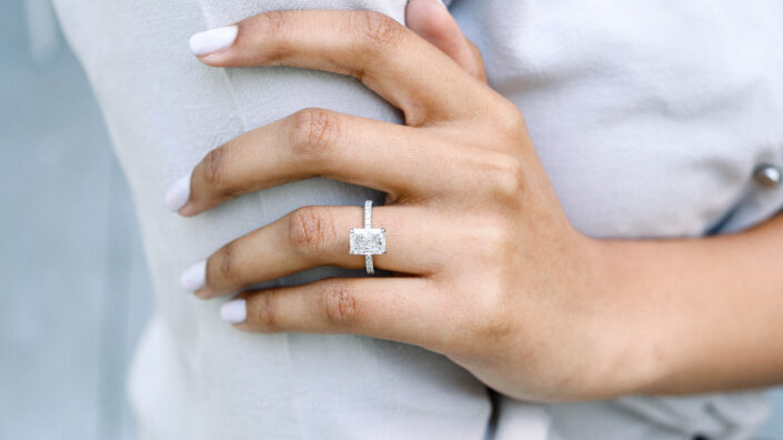 lab created diamond engagement ring with radiant